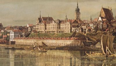 rys.1. Oficyna Tarasowa i Zamek Królewski – fragment Widoku Warszawy od strony Pragi  Bernarda Bellotta zw. Canaletto z 1770 r.; wł. Zamek Królewski w Warszawie. Fot. A. Ring